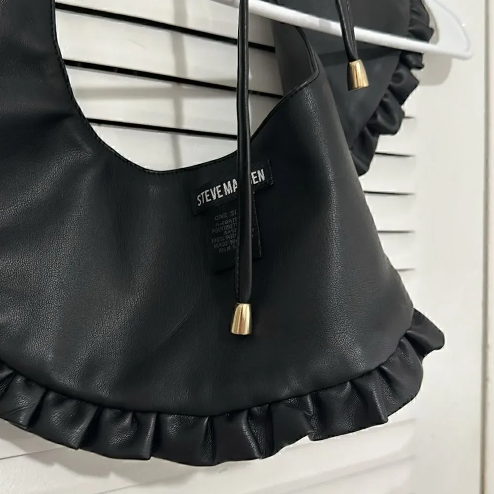 Steve Madden Black Pleather Collar with Ruffles Gamine Cute Peter Pan Punk Goth - Picture 4 of 6